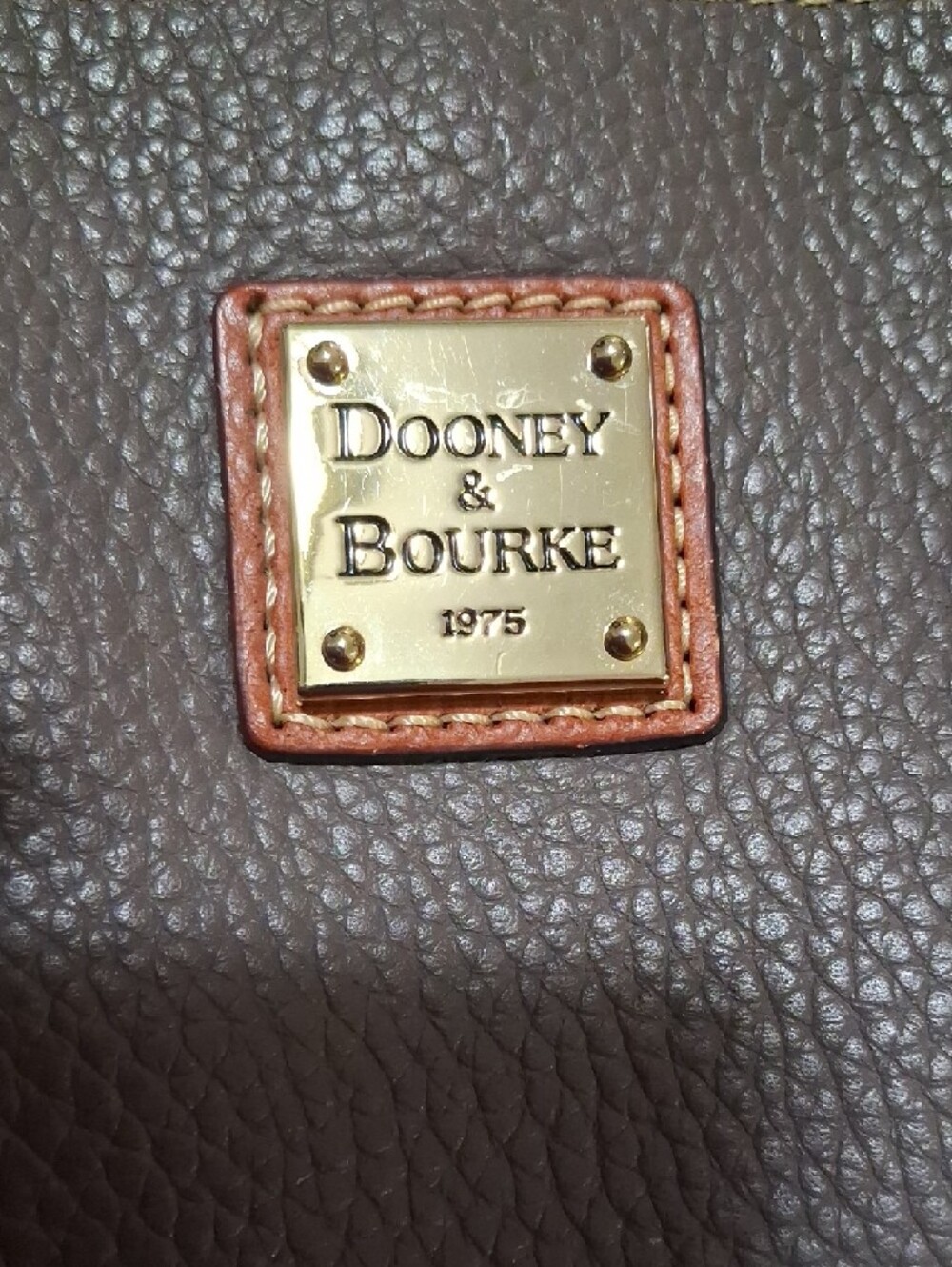 Dooney & Bourke Brown Pebble Leather Tote with Tan Trim - Picture 2 of 15